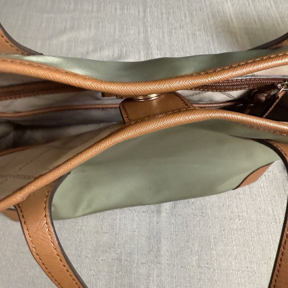 Michael Kors Eva Large Nylon Leather Tote Wh Match Pouch Army Green Timeless - Picture 7 of 16